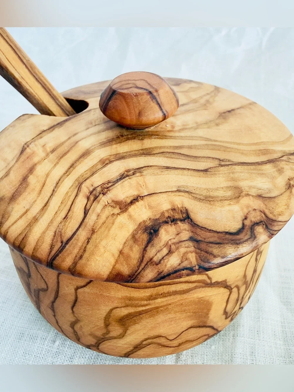 Hand-carved Italian Olivewood 7 oz Sugar Bowl & Spoon Set, Original Retail $59